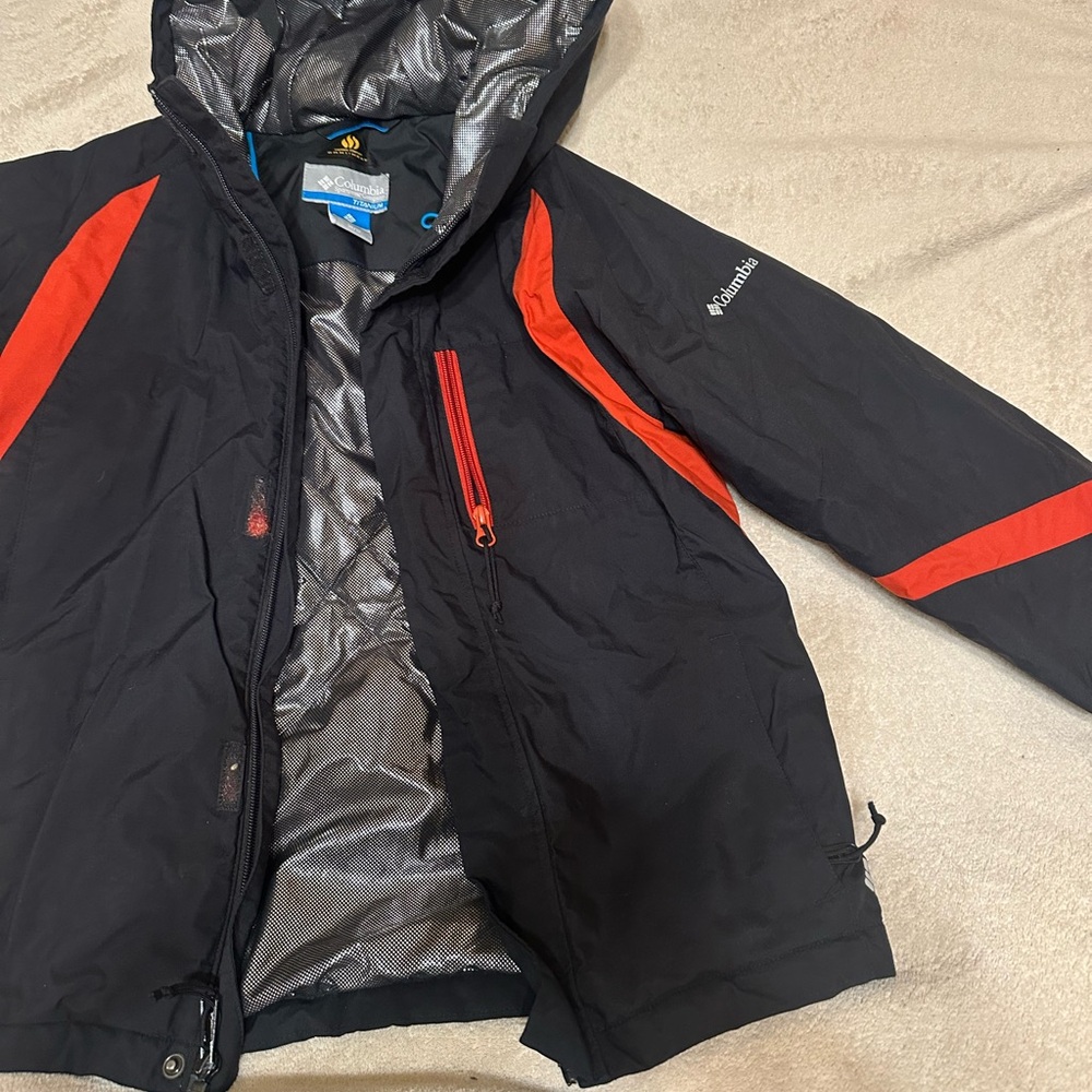 Columbia Kids Black and Red Omni Heat interchange winter jacket